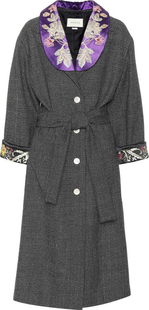 Gucci Embroidered checked wool coat