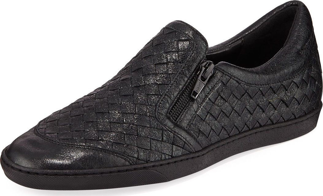 Sesto Meucci Falcon Woven Metallic Leather Sneakers, Black