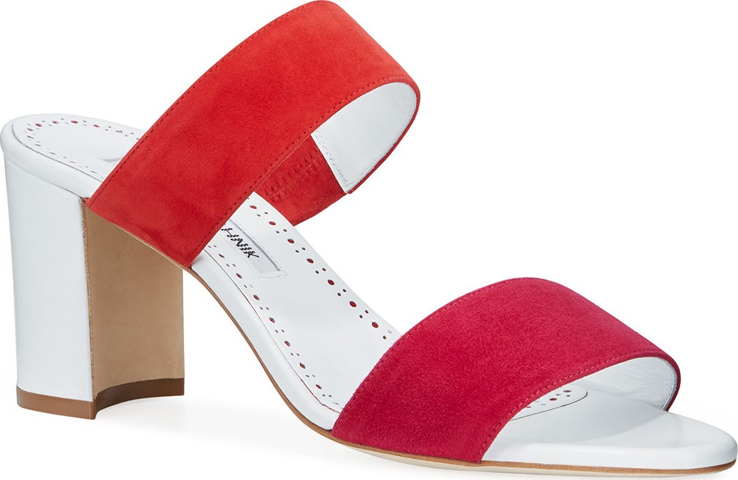 Manolo Blahnik Kalita Two-Band Suede Slide Sandal