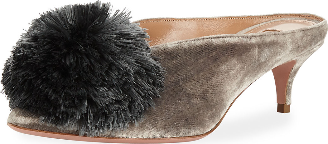 Aquazzura Powder Puff 45mm Velvet Pompom Mule