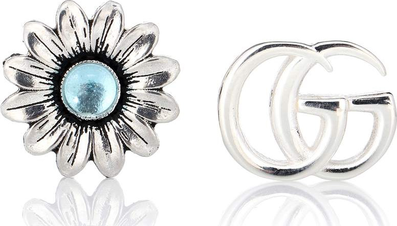 Gucci Double G flower sterling silver and topaz stud earrings