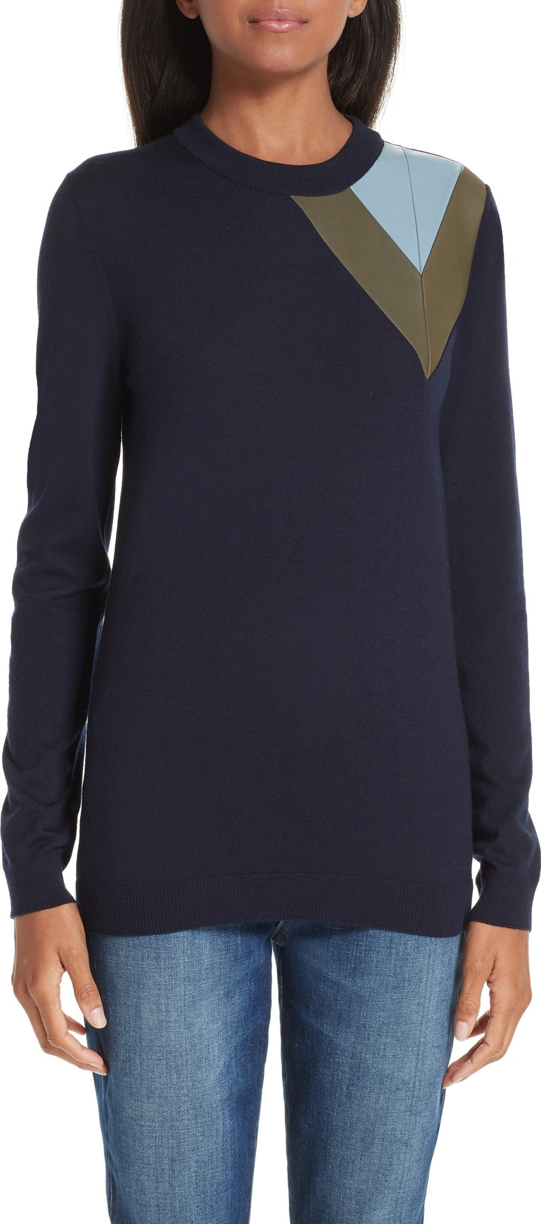 LOEWE Leather Chevron Shoulder Wool Sweater