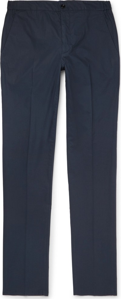 Incotex Navy Slim-Fit Stretch-Cotton Poplin Drawstring Trousers