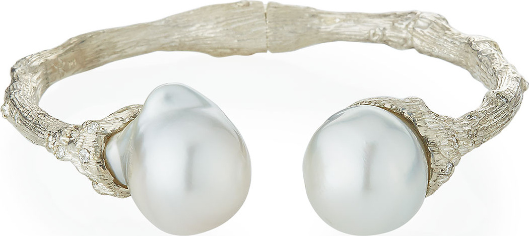 K Brunini Twig Diamond & 14mm Pearl Cuff