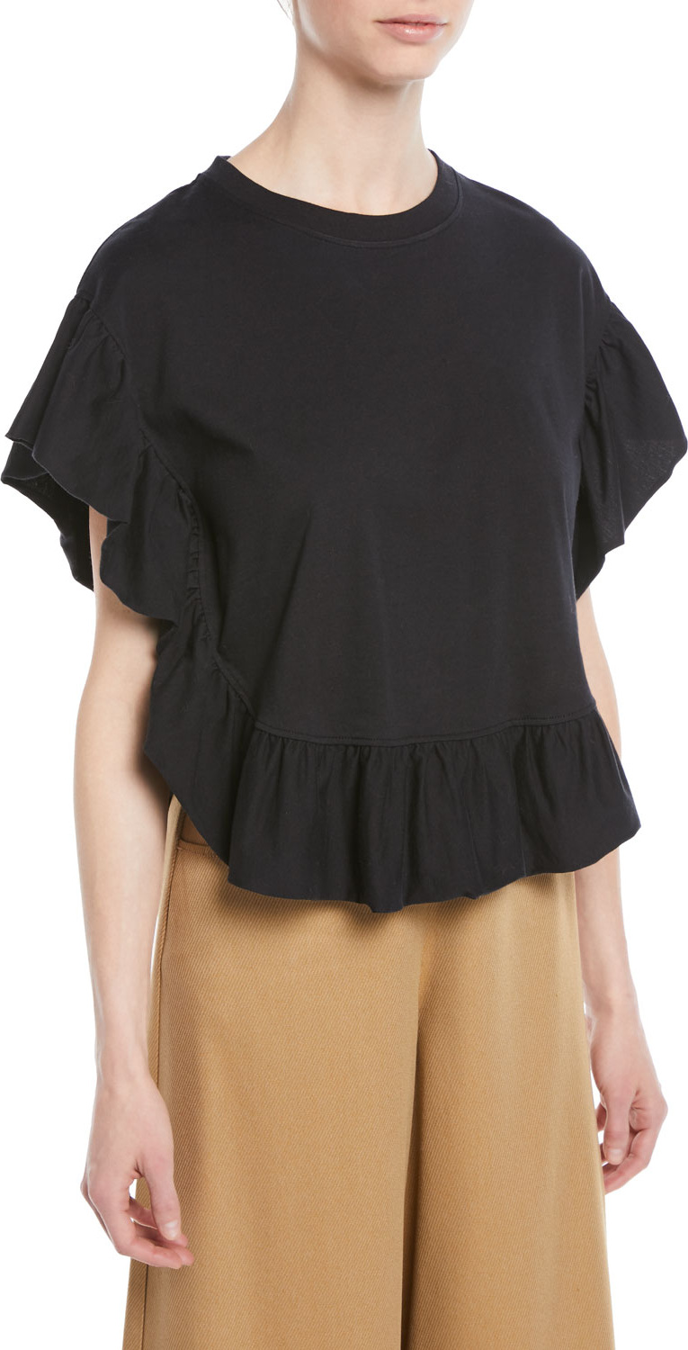 See By Chloé Ruffled Short-Sleeve Cotton Top