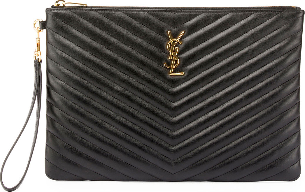 Saint Laurent Monogram Quilted Leather Tablet Pouch Bag