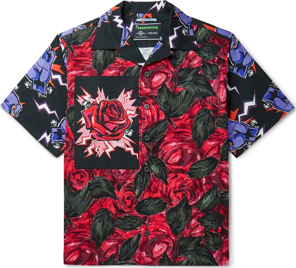 Prada Camp-Collar Printed Cotton Shirt