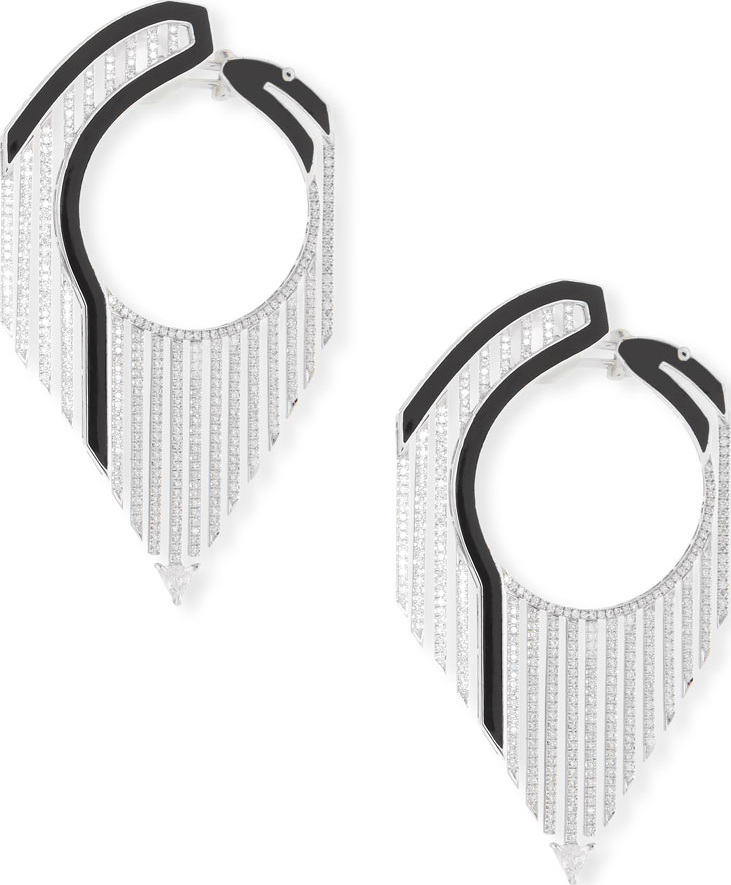 Nikos Koulis Oui 18k White Gold Drop Earrings w/ Diamonds & Black Enamel Nikos Koulis Oui 18k White Gold Drop Earrings w/ Diamonds & Black Enamel