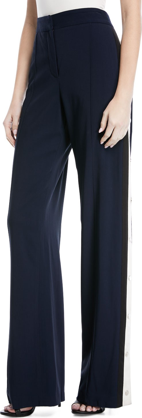 Veronica Beard Russo High-Waist Side-Snap Wide-Leg Trousers