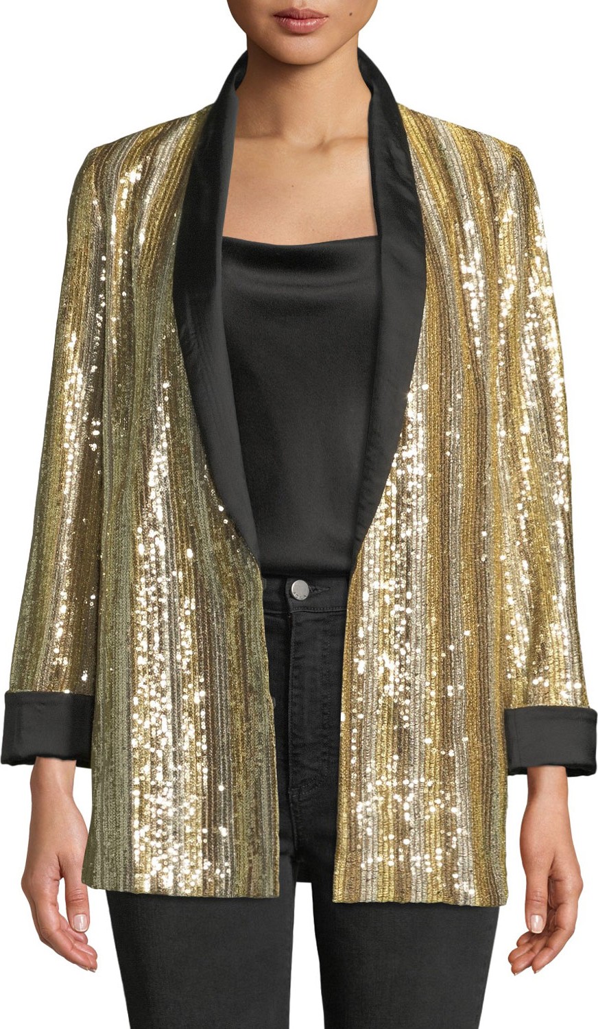 Alice + Olivia Jace Shawl-Collar Oversized Sequin Tux Blazer