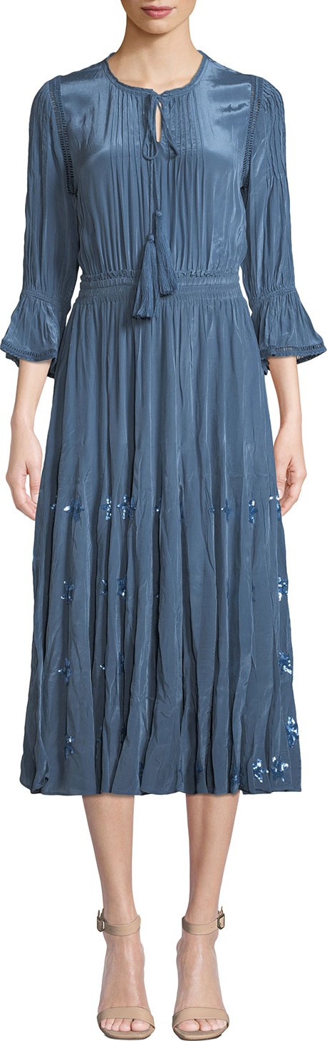 MISA Los Angeles Galina Sequined Bell-Sleeve Midi Dress MISA Los Angeles Galina Sequined Bell-Sleeve Midi Dress