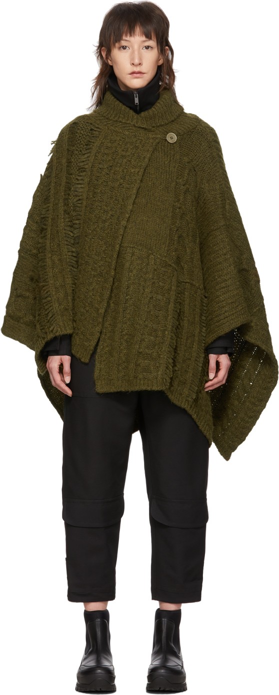 Stella McCartney Khaki Cable Knit Alpaca Poncho