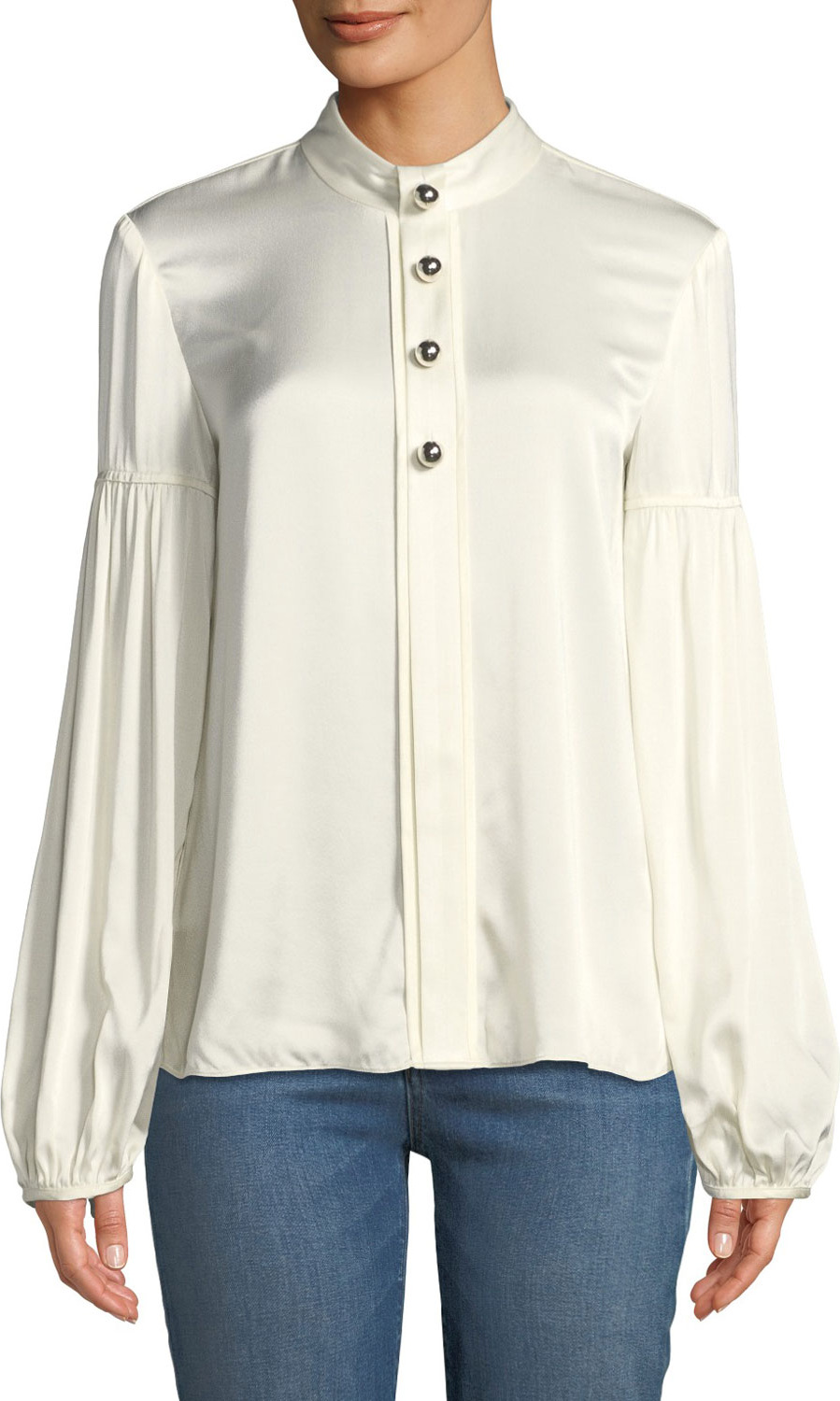 Derek Lam 10 Crosby Mock-Neck Button-Front Satin Blouse