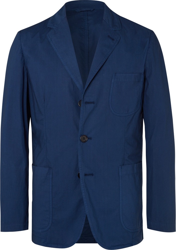 Aspesi Dark-Blue Slim-Fit Unstructured Garment-Dyed Cotton Blazer