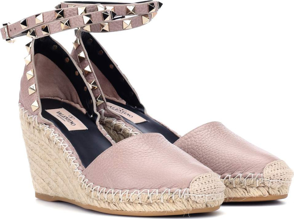 Valentino Valentino Garavani Rockstud leather wedge espadrilles