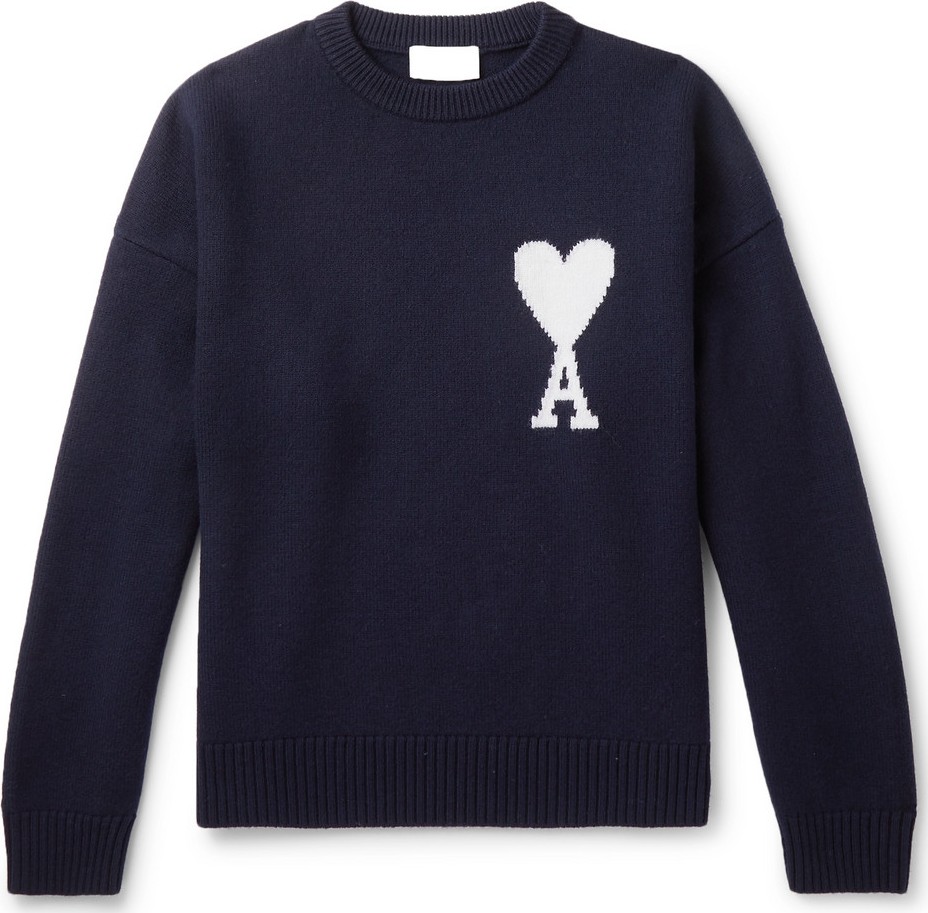 AMI Logo-Intarsia Merino Wool Sweater