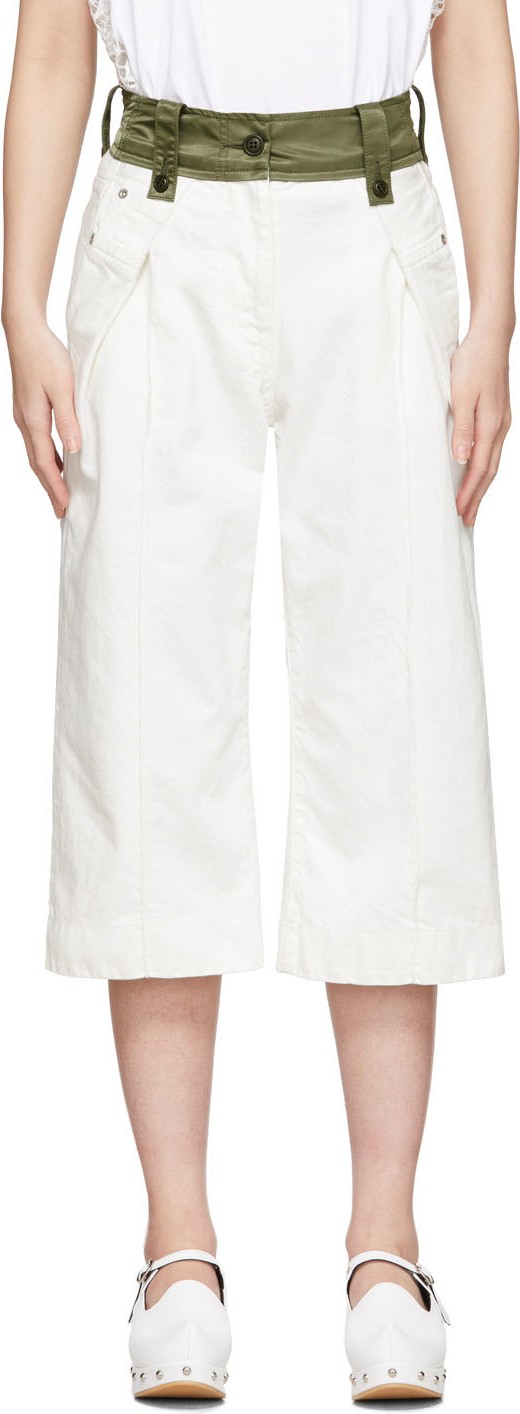 Sacai White & Green Cropped Wrap Jeans