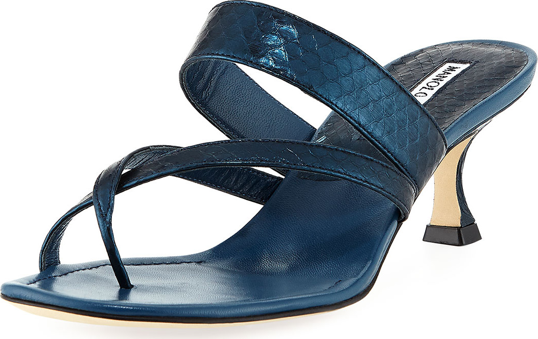 Manolo Blahnik Susa Strappy Snakeskin Thong Sandal