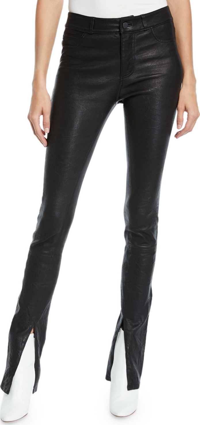 PAIGE Constance Split-Front Leather Skinny Pants