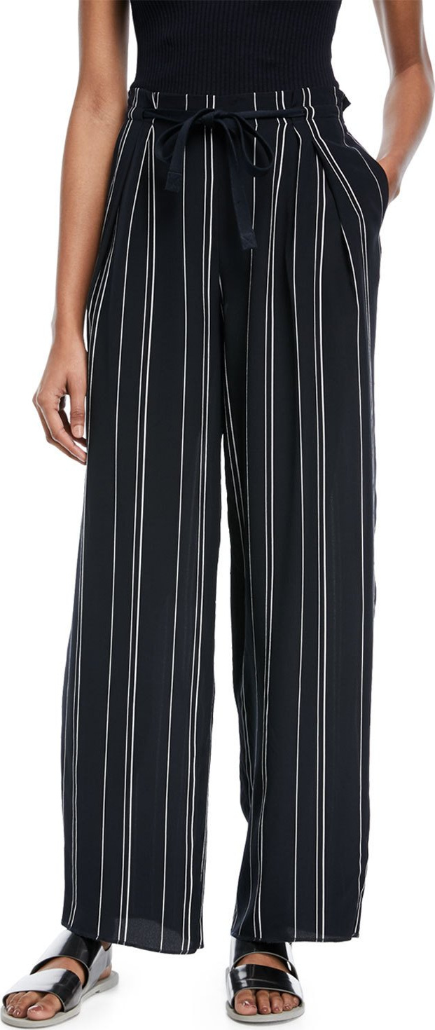 Vince Striped Wide-Leg Pants w/ Tie Front