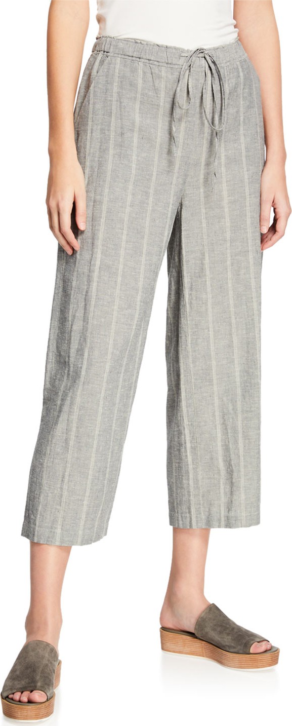 Eileen Fisher Striped Wide-Leg Cropped Drawstring Pants