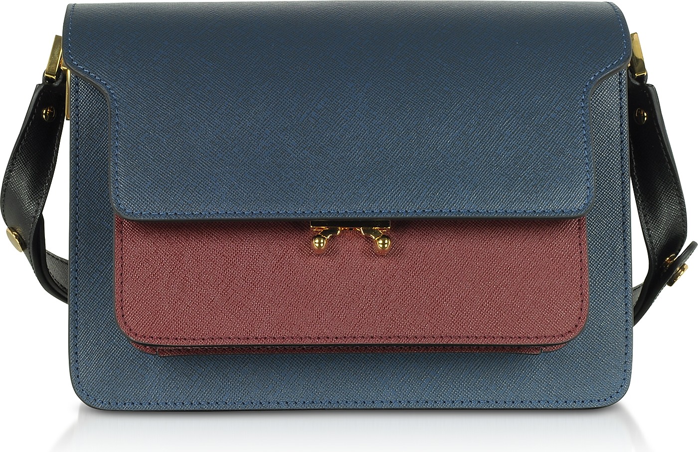Marni Orion Blue, Black & Ruby Saffiano Calf Leather Trunk Bag