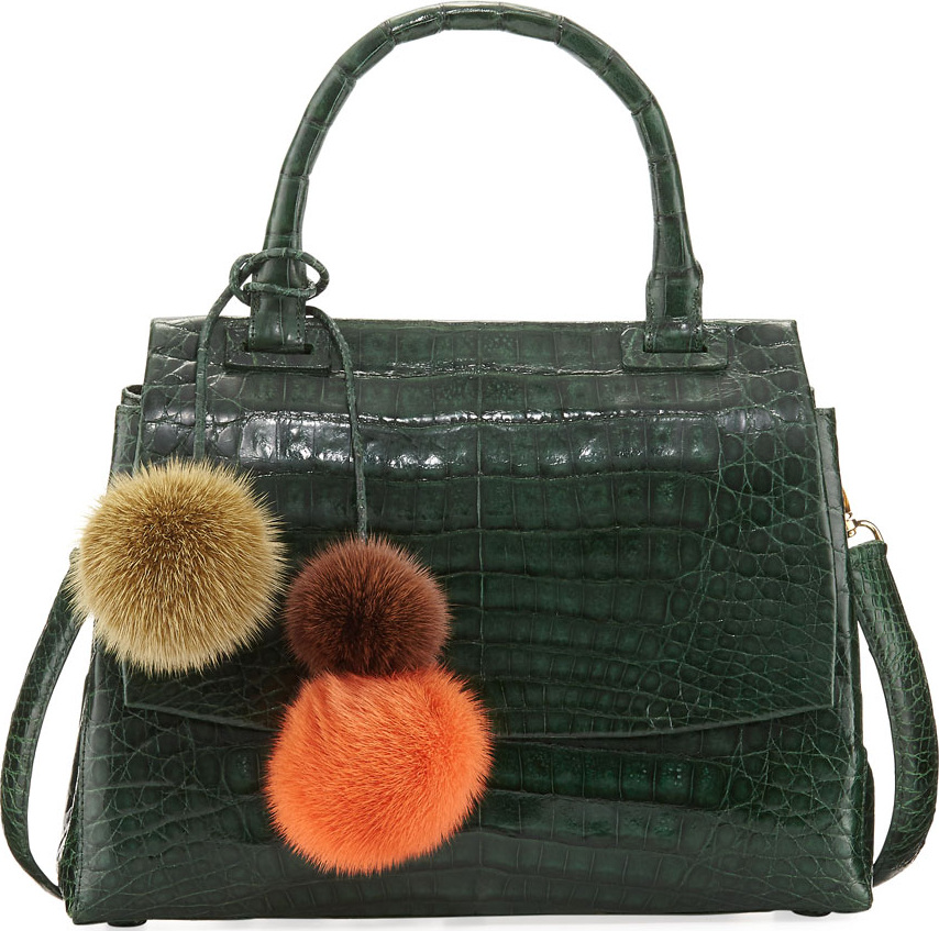 Nancy Gonzalez Sophie Small Crocodile Pompom Satchel Bag