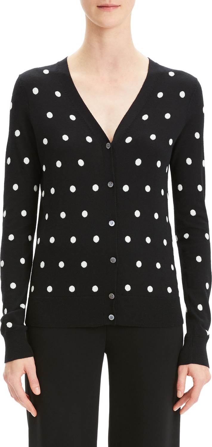 Theory Dot Intarsia Wool V-Neck Cardigan