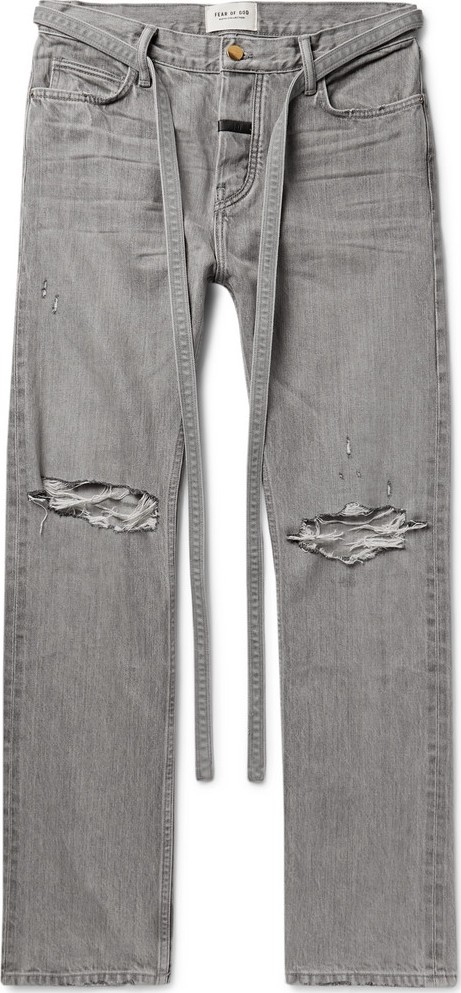 Fear of God Belted Distressed Selvedge Denim Jeans