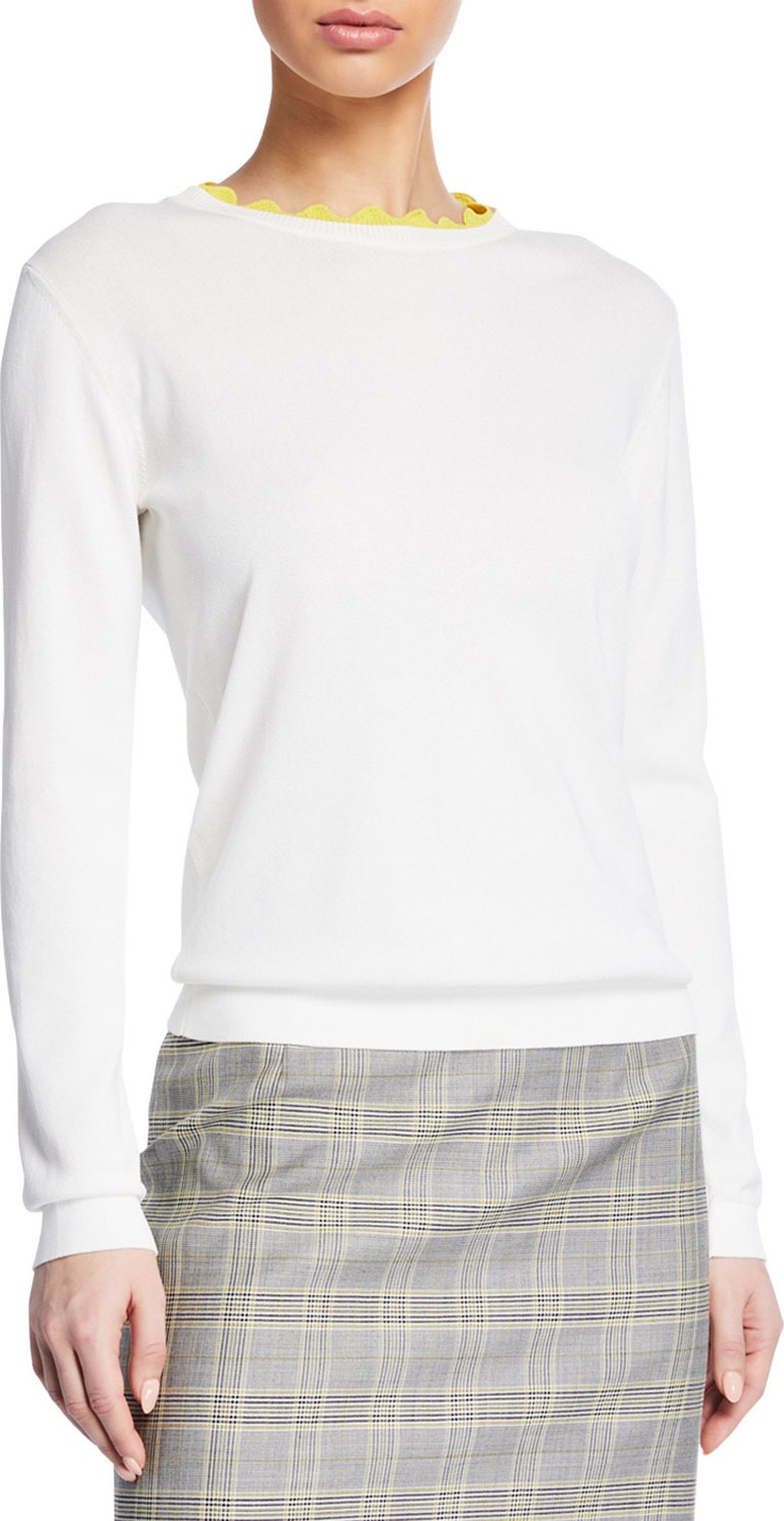 Escada Long-Sleeve Scalloped Pullover Sweater
