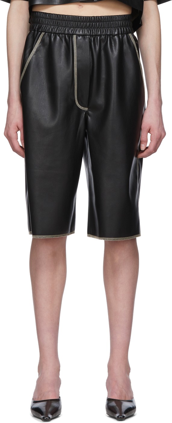 Nanushka Black Vegan Leather Yolie Long Shorts