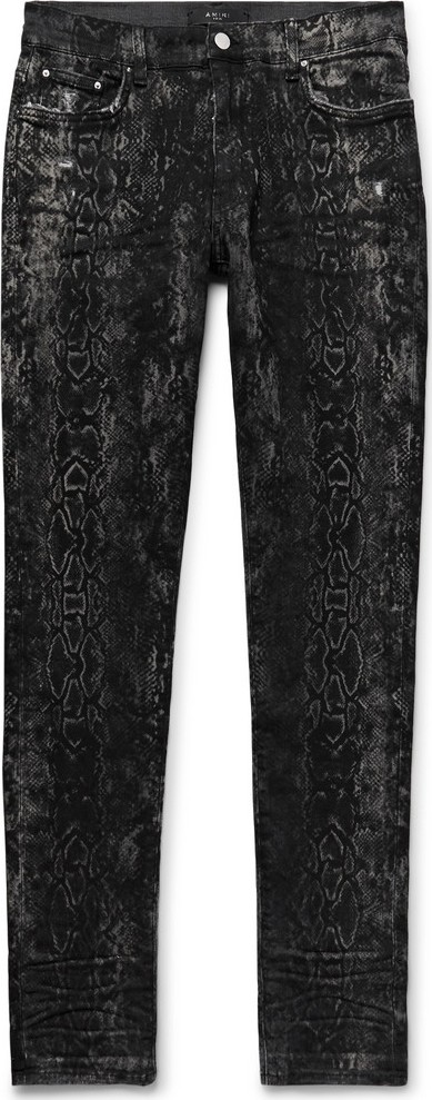 Amiri Skinny-Fit Distressed Snake-Print Stretch-Denim Jeans