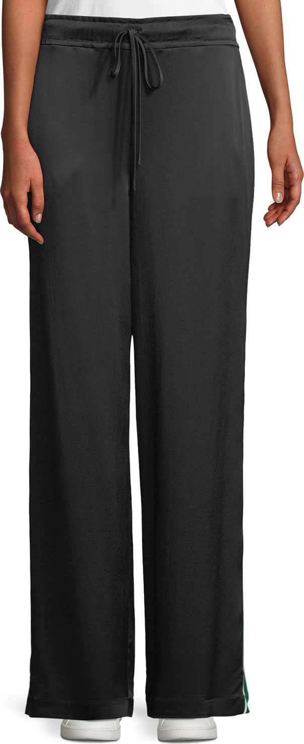 FRAME DENIM Striped Satin Wide-Leg Track Pants
