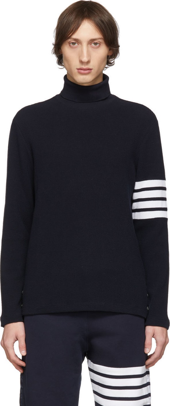 Thom Browne Navy 4-Bar Waffle Knit Turtleneck
