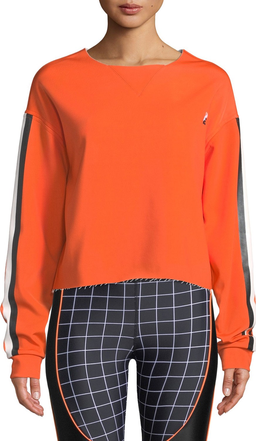 P.E Nation The Blades Side-Stripe Raw-Edge Cropped Sweatshirt