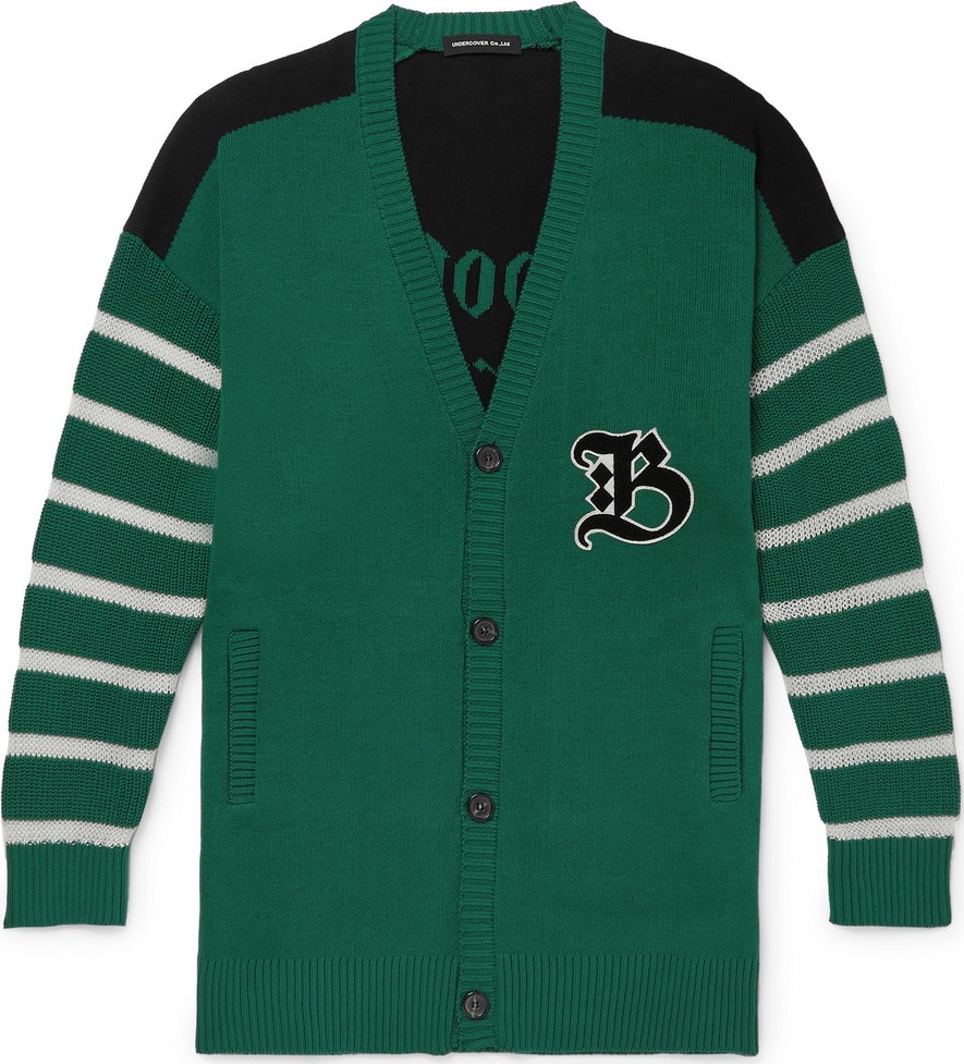 Undercover Oversized Appliquéd Intarsia Cotton Cardigan