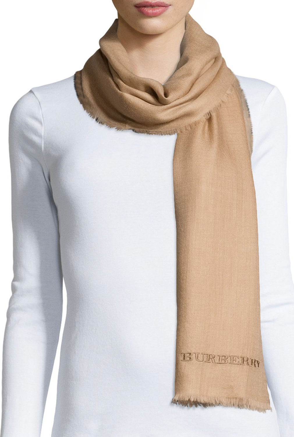 Burberry London England Logo-Embroidered Lightweight Cashmere Scarf