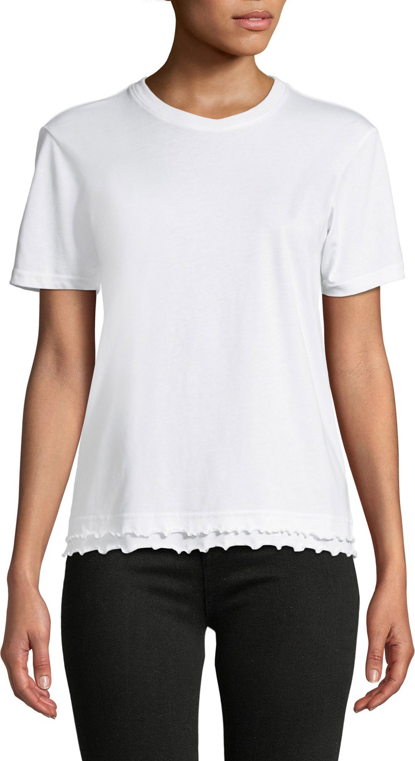 Derek Lam 10 Crosby Short-Sleeve Ruffle-Hem Crewneck Tee