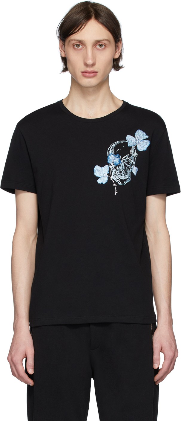 Alexander McQueen Black Embroidered Skull T-Shirt