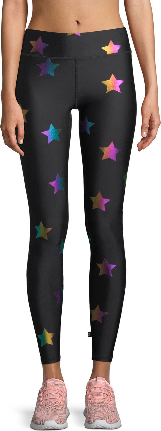 Terez Rainbow Star Foil Printed Tall Band Leggings