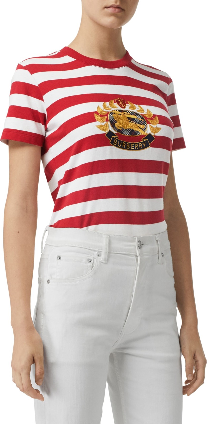 Burberry London England Bulkley Embroidered Crest Stripe Tee Burberry London England Bulkley Embroidered Crest Stripe Tee