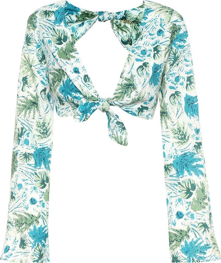 Cult Gaia Marina floral linen crop top