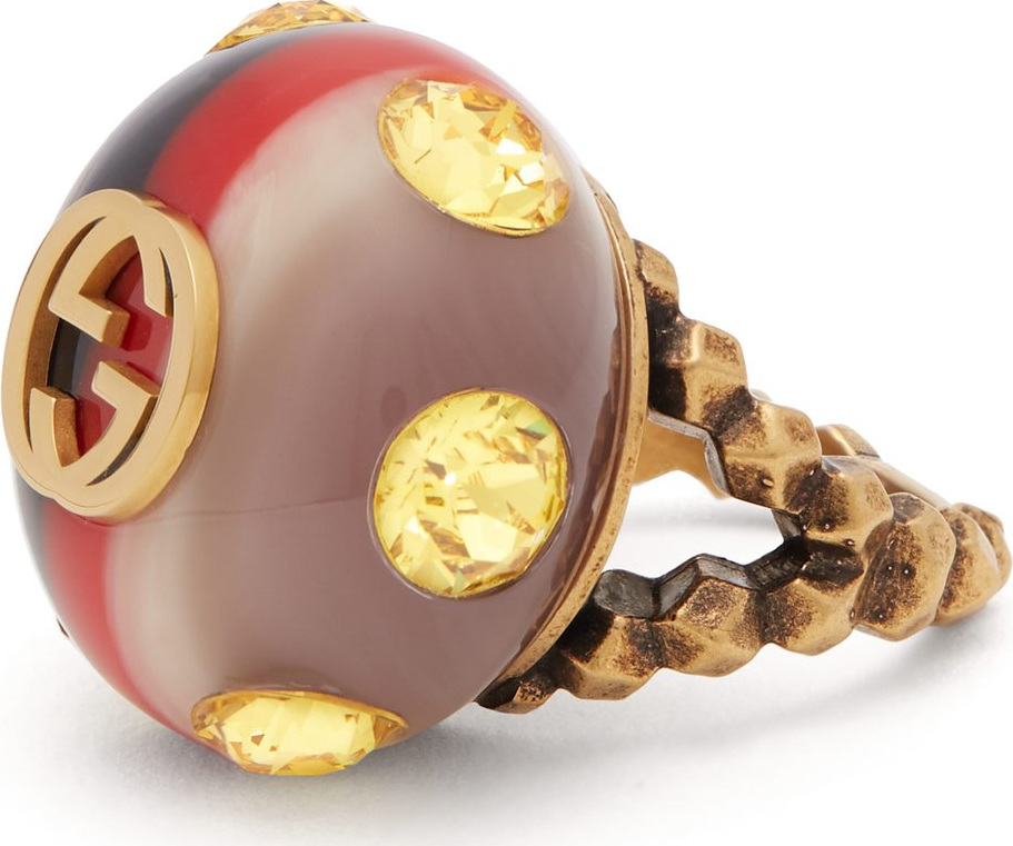 Gucci Crystal-encrusted GG logo ring
