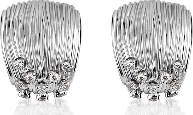 Hueb Plisse 18k White Gold Pleated Diamond Earrings