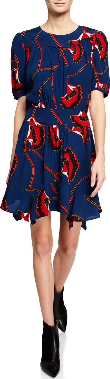 ba&sh Leo Printed Asymmetrical Short-Sleeve Dress