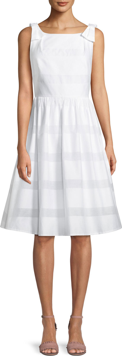 Kate Spade New York chesapeake stripe midi dress w/ bow shoulders