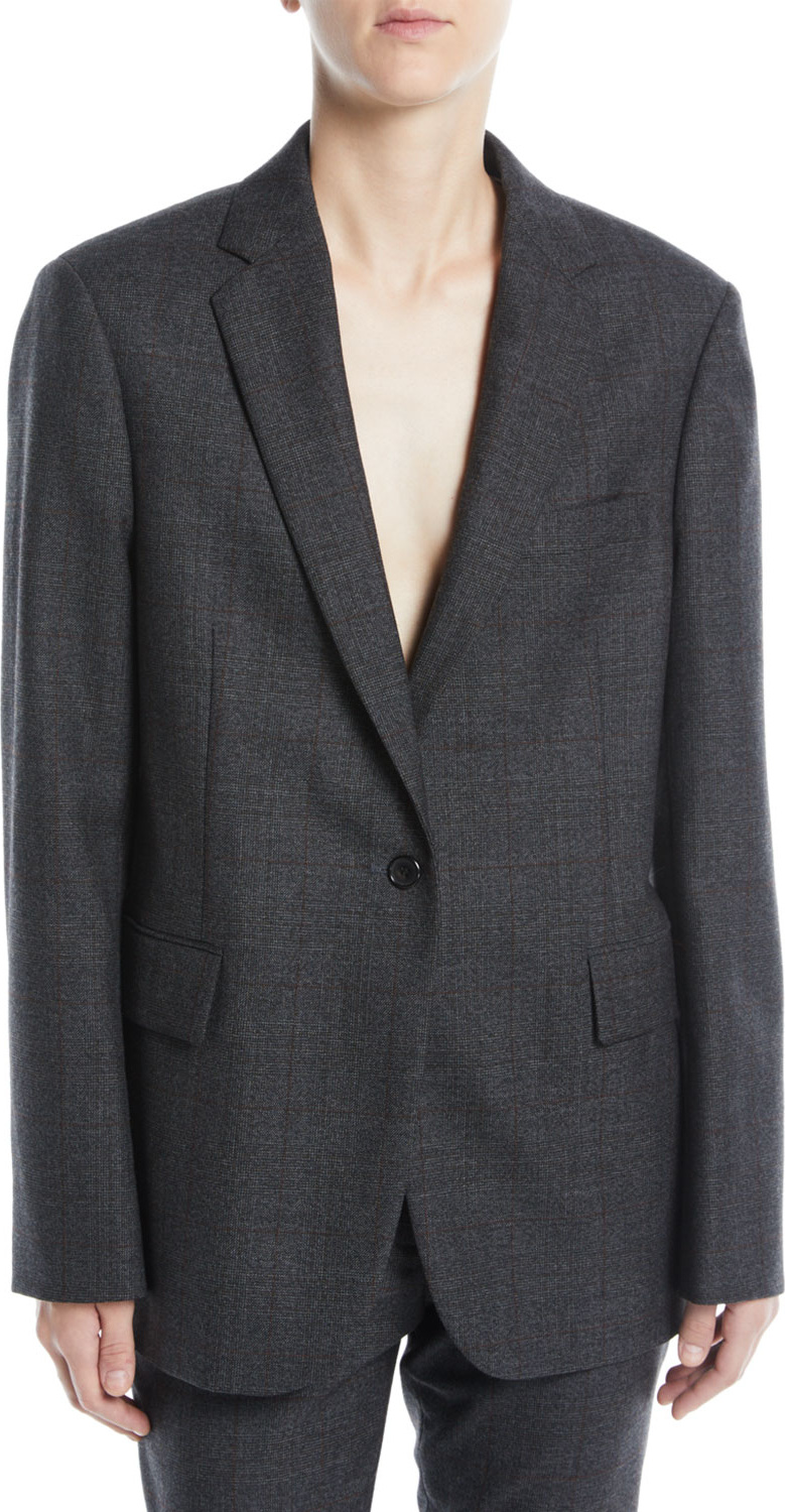 Calvin Klein 205W39NYC One-Button Notched-Collar Worsted Wool Check Oversized Jacket