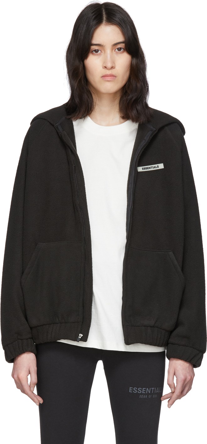 Essentials Black Polar Fleece Full Zip Hoodie