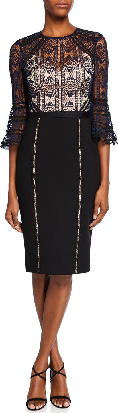 Catherine Deane Mira Bell-Sleeve Lace Cocktail Dress