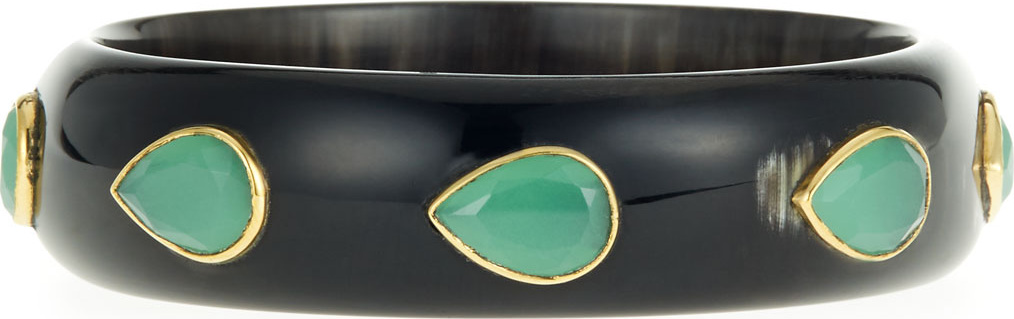 Ashley Pittman Horn Bangle Bracelet with Green Aventurine Teardrop Stones